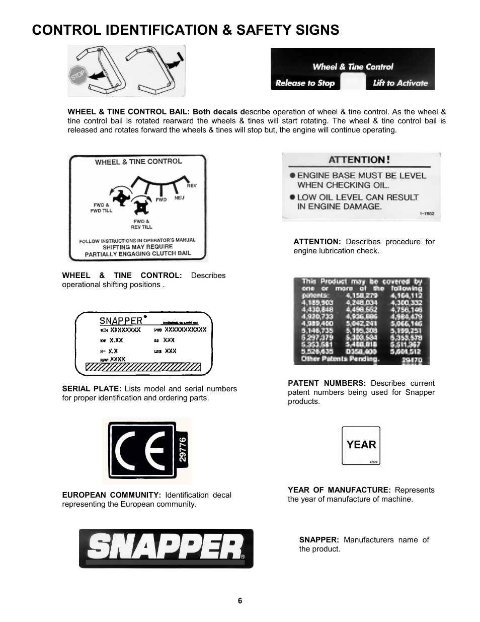 Control identification & safety signs | Snapper EICFR5505BV User Manual | Page 6 / 20