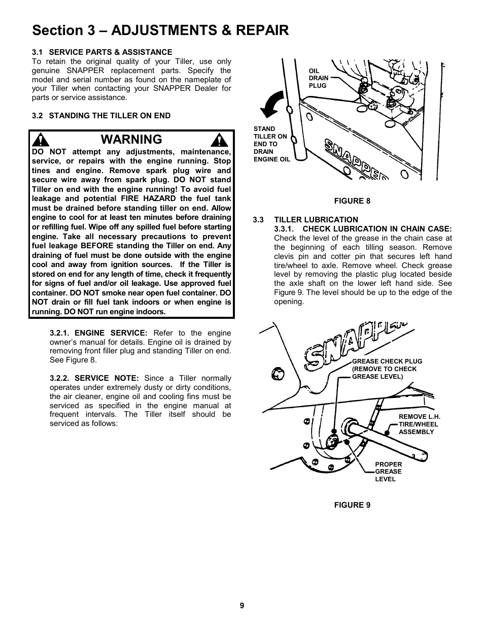 Warning | Snapper EICFR5505BV User Manual | Page 9 / 20