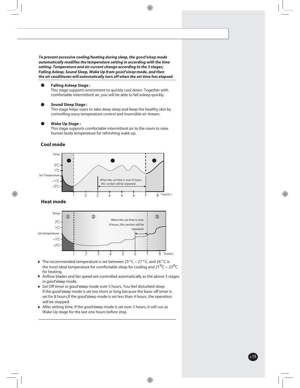 Heat mode, Cool mode | Samsung AQ09VBCNSER User Manual | Page 19 / 60