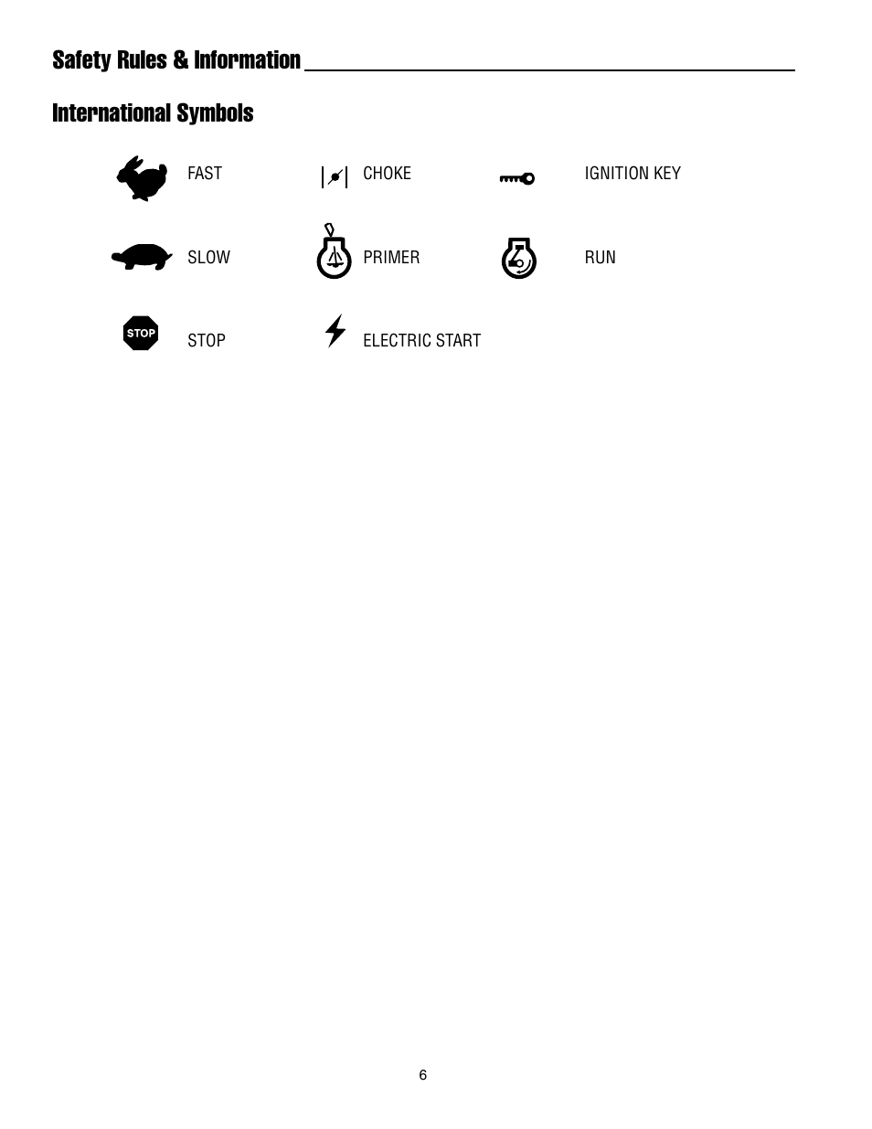 Safety rules & information international symbols | Snapper 520E  EN User Manual | Page 7 / 20