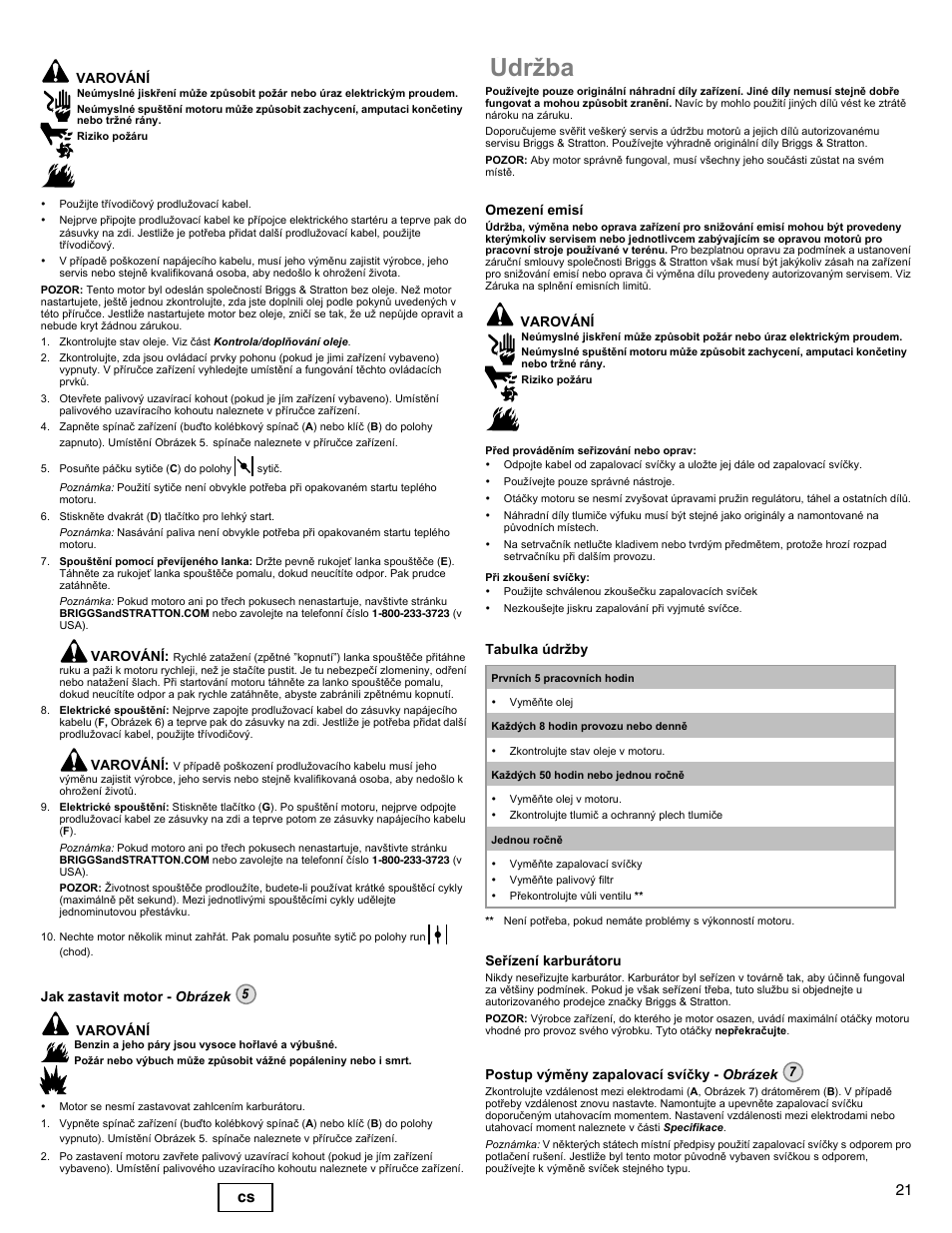 Údržba, 21 cs | Snapper 90000 User Manual | Page 21 / 80