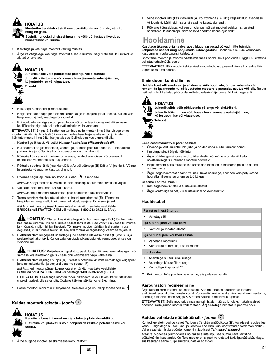 Hooldamine, 27 et | Snapper 90000 User Manual | Page 27 / 80