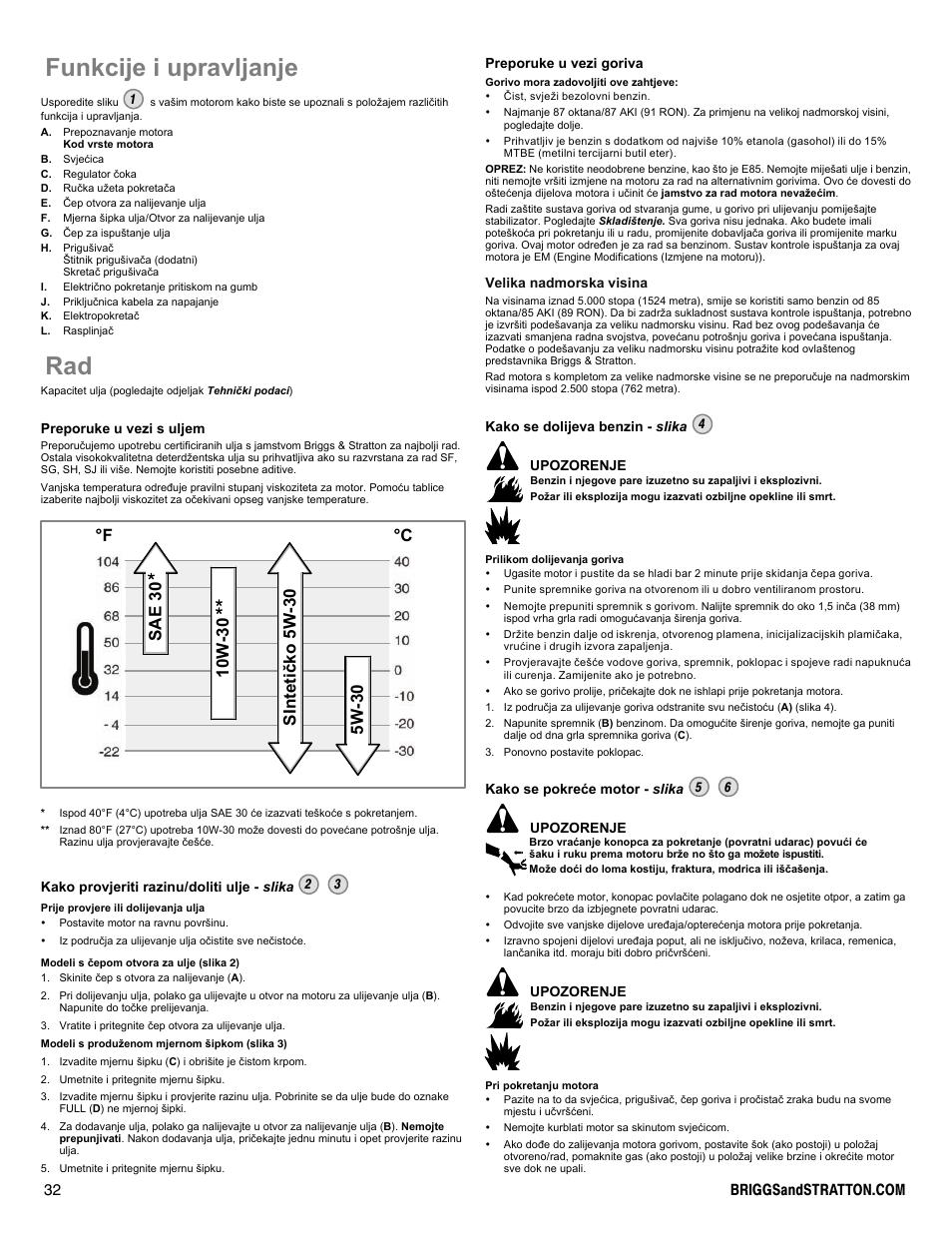 Funkcije i upravljanje | Snapper 90000 User Manual | Page 32 / 80