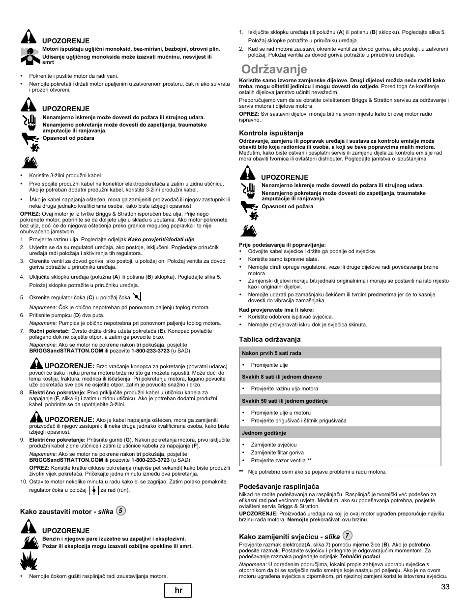 Održavanje, 33 hr | Snapper 90000 User Manual | Page 33 / 80