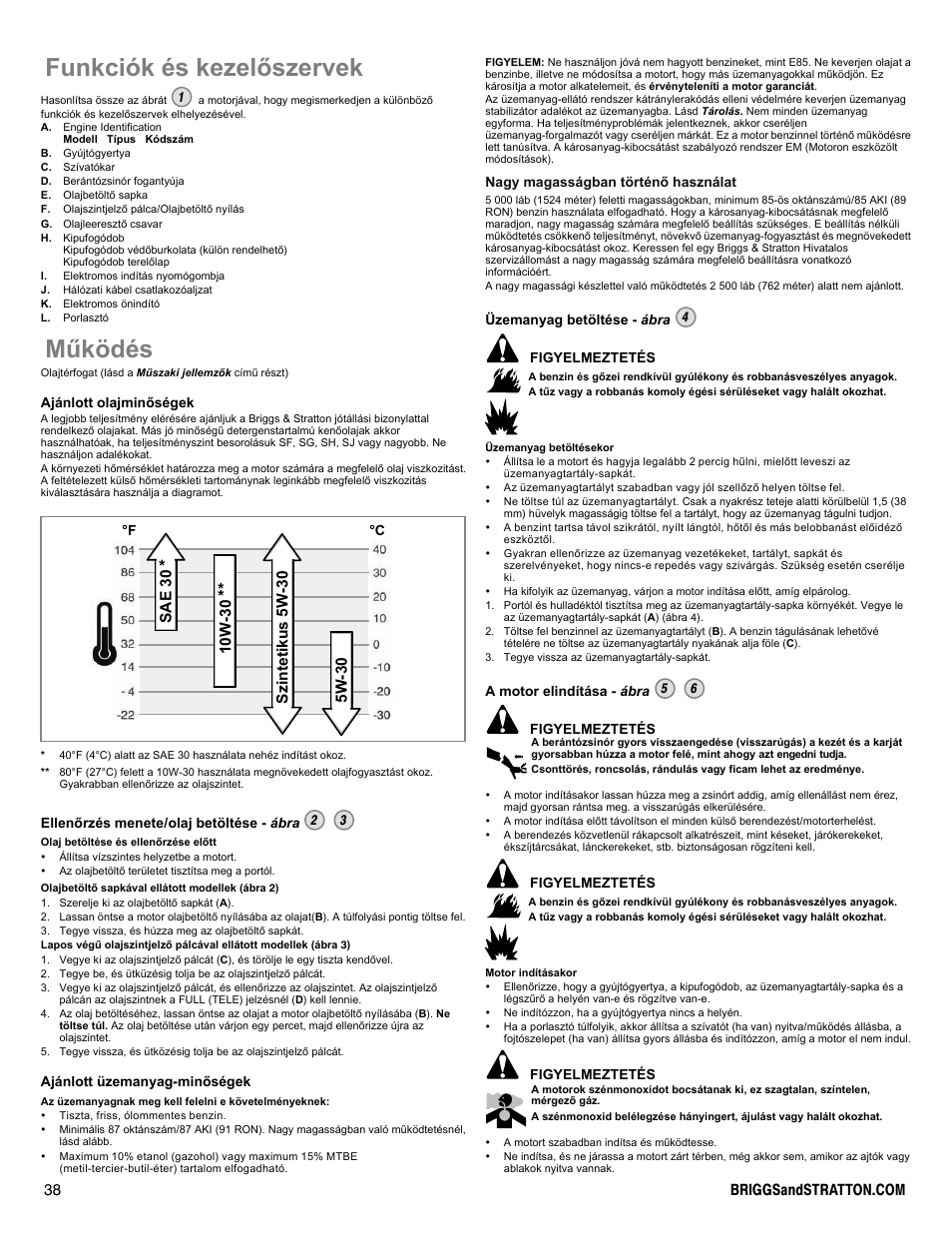 Funkciók és kezelõszervek, Mûködés | Snapper 90000 User Manual | Page 38 / 80