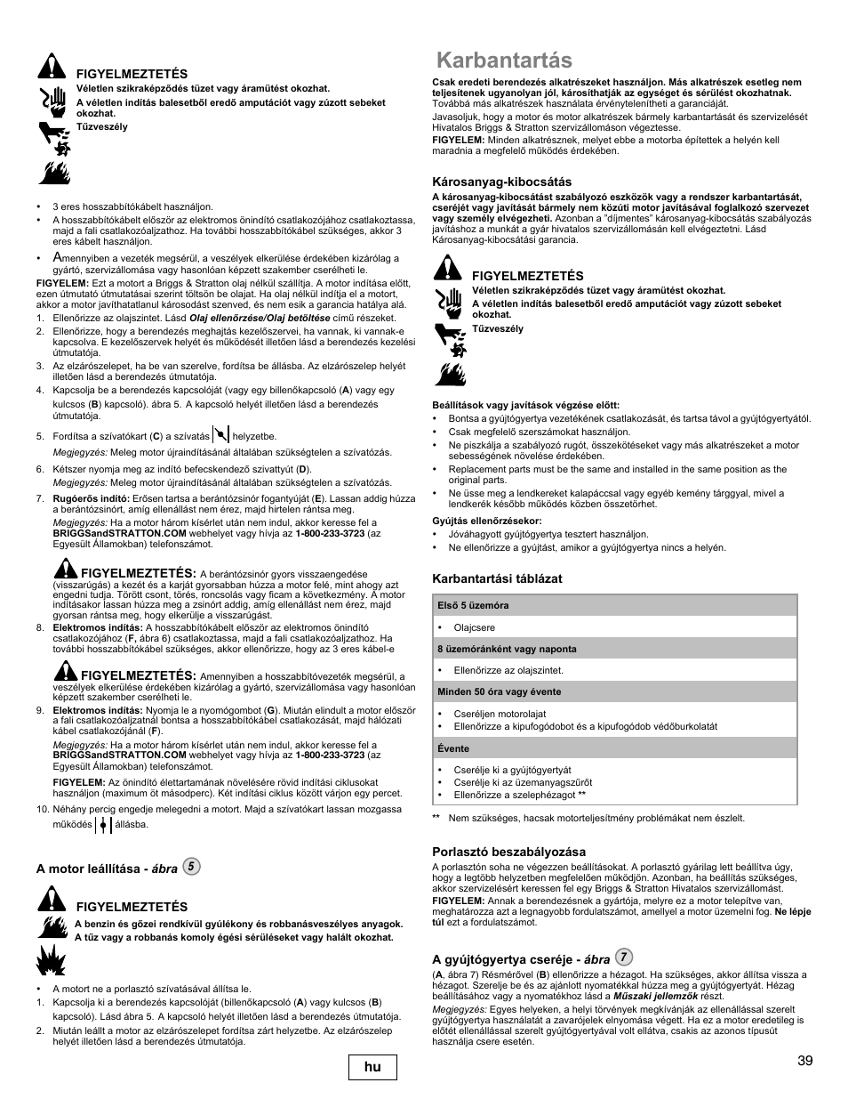 Karbantartás, 39 hu | Snapper 90000 User Manual | Page 39 / 80