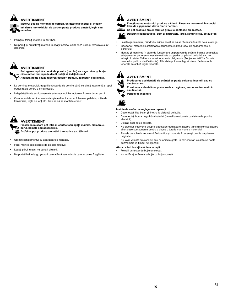 61 ro | Snapper 90000 User Manual | Page 61 / 80
