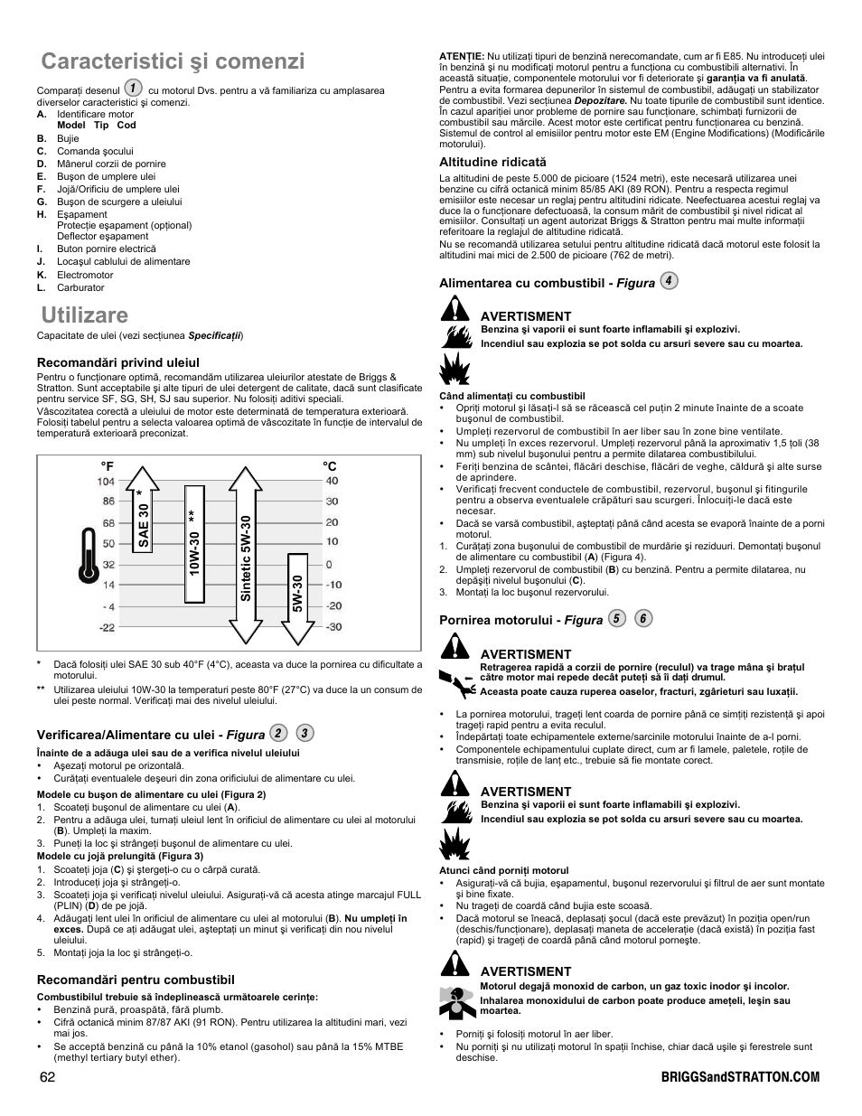 Caracteristici ºi comenzi, Utilizare | Snapper 90000 User Manual | Page 62 / 80