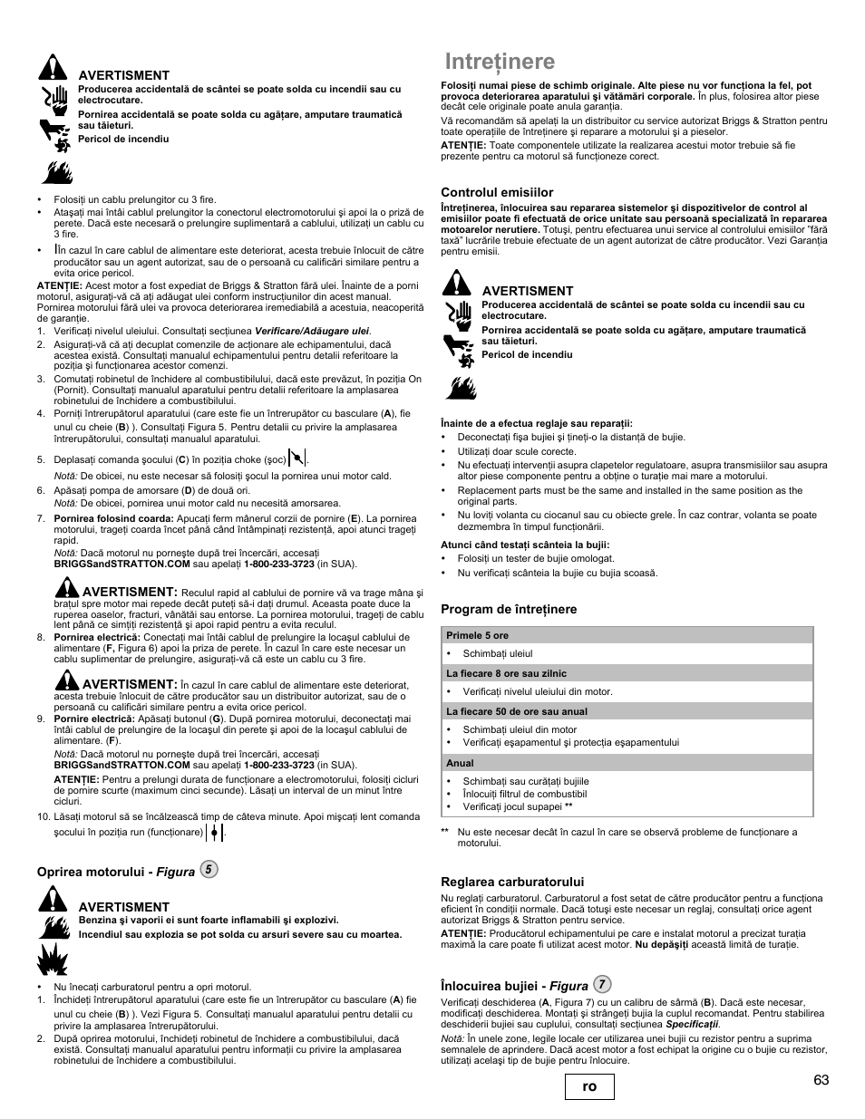 Întreþinere, 63 ro | Snapper 90000 User Manual | Page 63 / 80