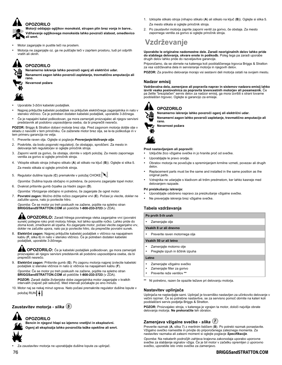 Vzdrževanje | Snapper 90000 User Manual | Page 76 / 80