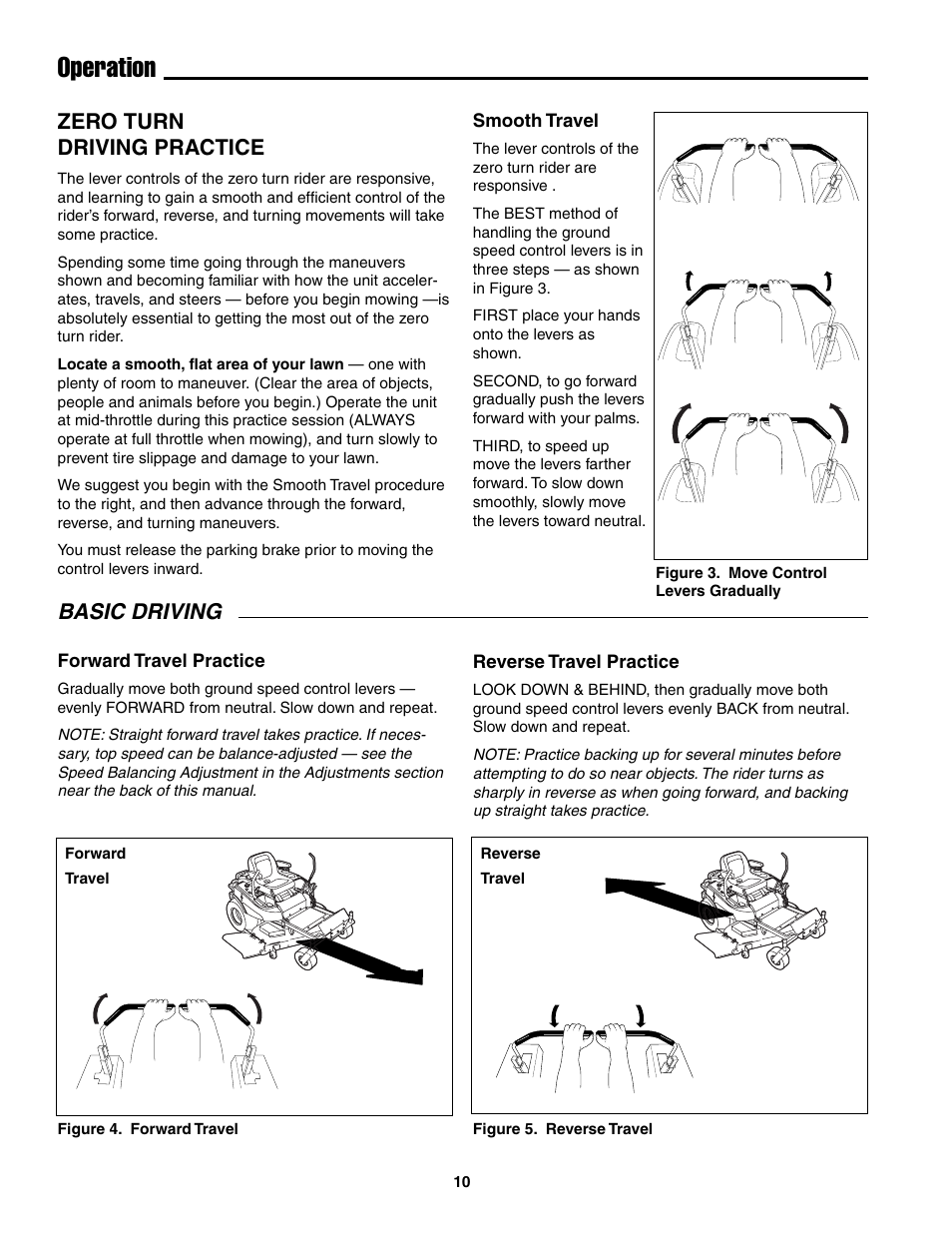 Operation, Basic driving, Zero turn driving practice | Snapper ZT20501BV User Manual | Page 11 / 30