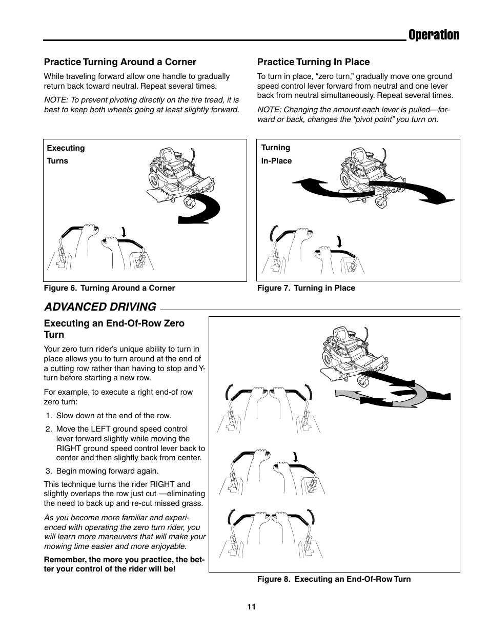 Operation, Advanced driving | Snapper ZT20501BV User Manual | Page 12 / 30