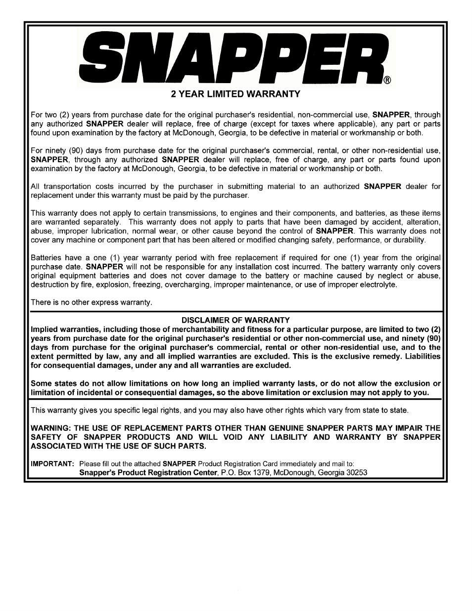 Snapper ZT20501BV User Manual | Page 29 / 30