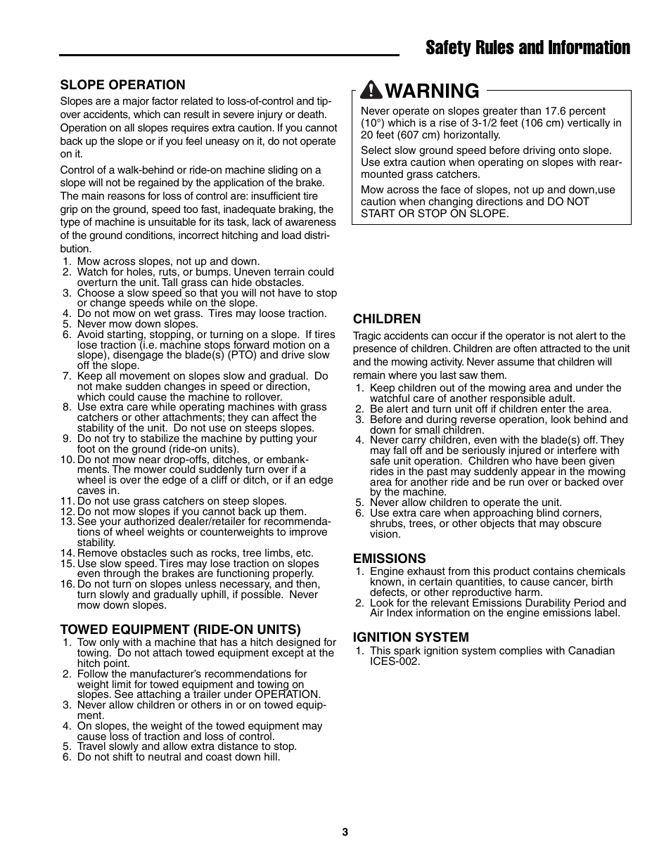 Warning, Safety rules and information | Snapper ZT20501BV User Manual | Page 4 / 30