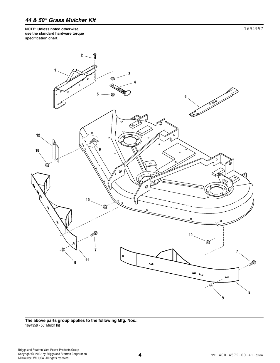 44 & 50" grass mulcher kit | Snapper 4572 User Manual | Page 4 / 8