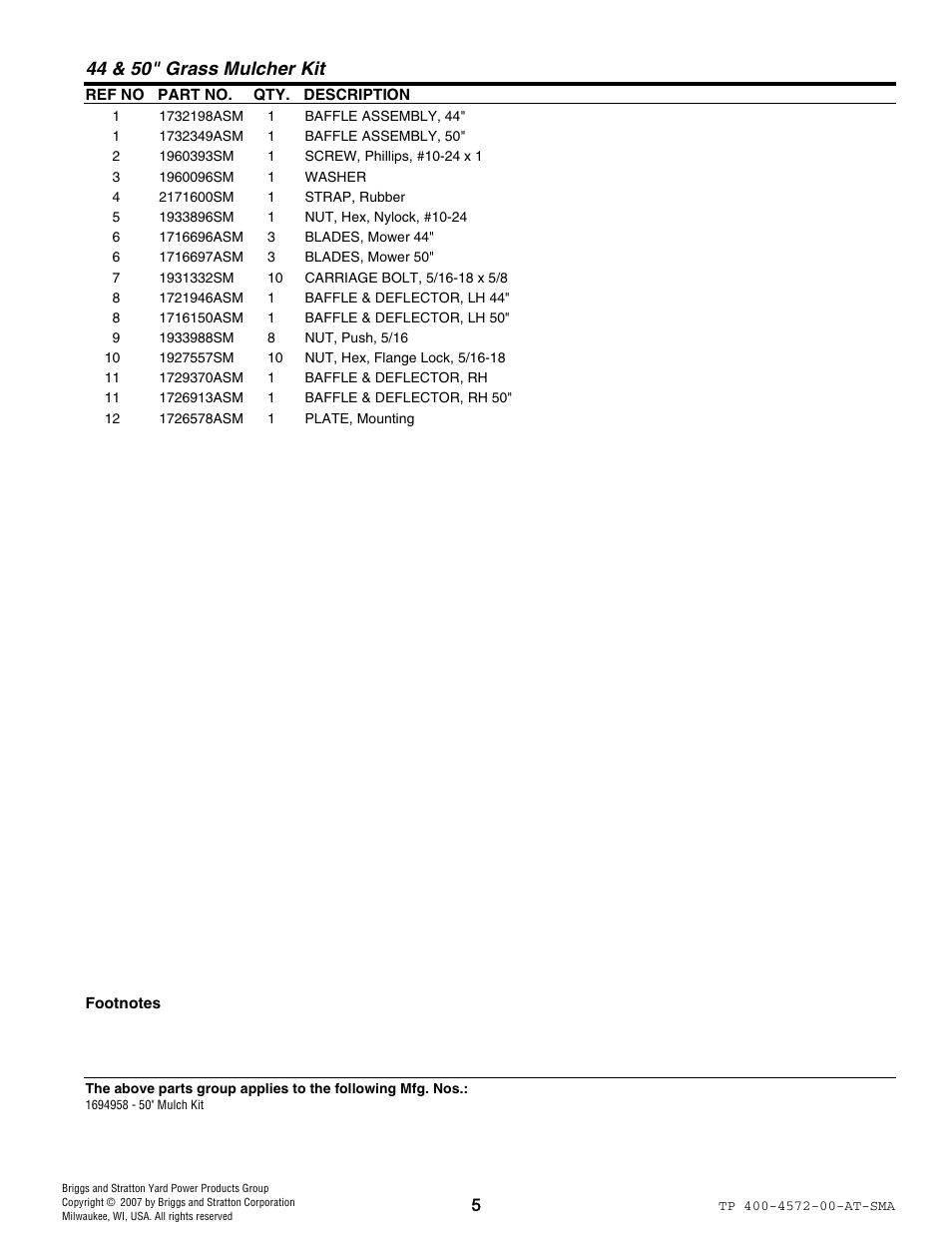44 & 50" grass mulcher kit | Snapper 4572 User Manual | Page 5 / 8