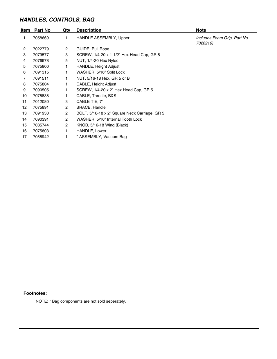 Handles, controls, bag | Snapper ESV25650B -1 User Manual | Page 5 / 16