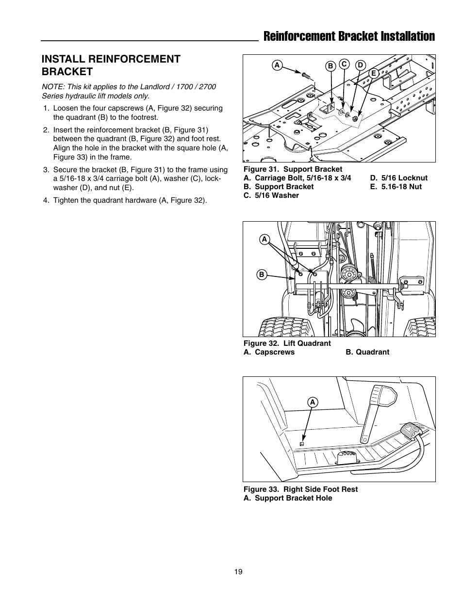 Reinforcement bracket installation, Install reinforcement bracket | Snapper 1721302-04 User Manual | Page 20 / 22