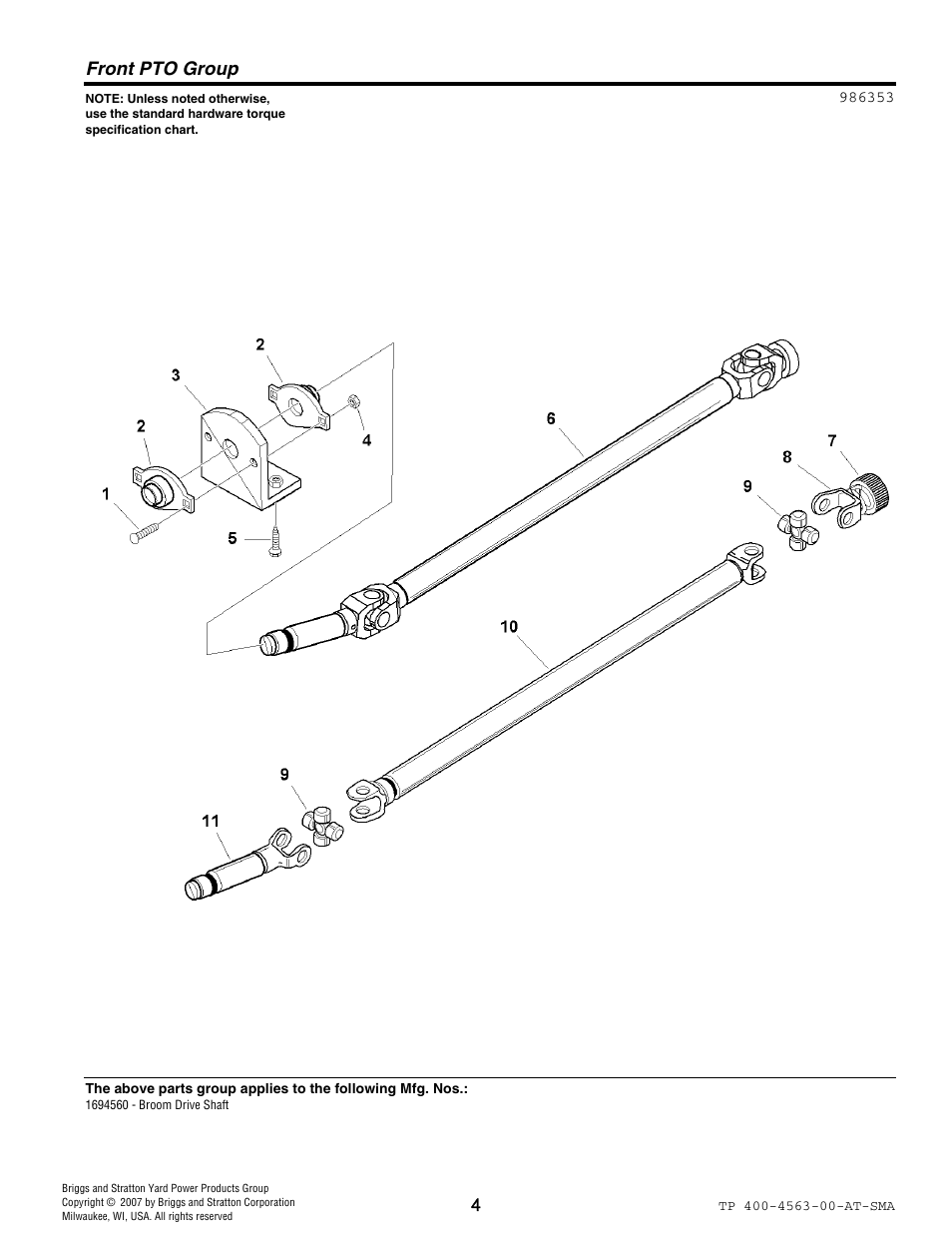 Front pto group | Snapper 4563 User Manual | Page 4 / 8
