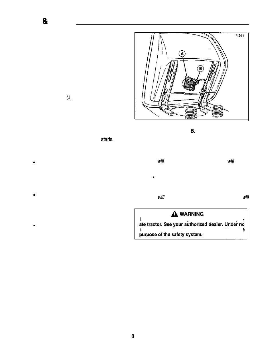 Features controls, Safety interlock system, Test 1 engine should not crank if | Test 2 engine should crank if, Test 3 engine should shut off if, Test 4 pto will disengage if | Snapper 1300 Series User Manual | Page 12 / 40