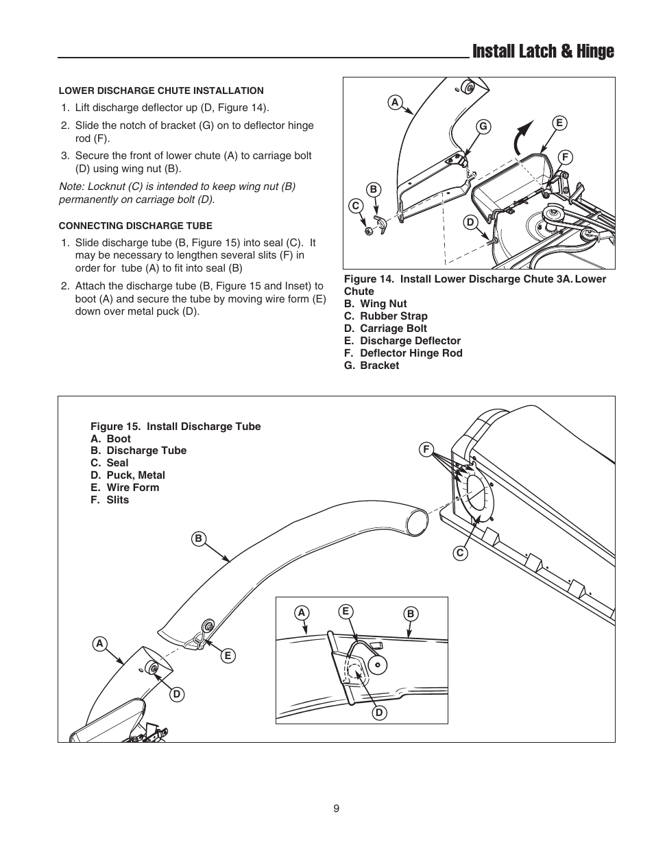 Install latch & hinge | Snapper 1733419 User Manual | Page 11 / 14