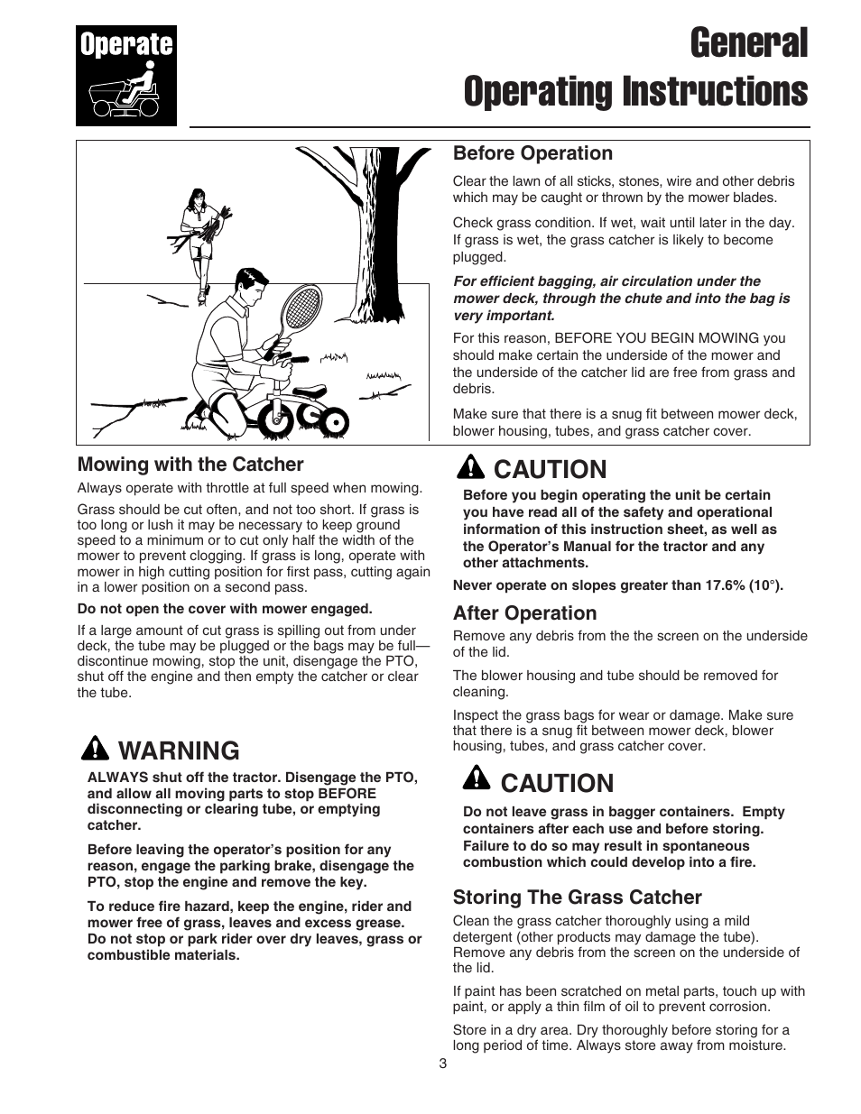 General operating instructions, Warning, Caution | Snapper 1733419 User Manual | Page 5 / 14