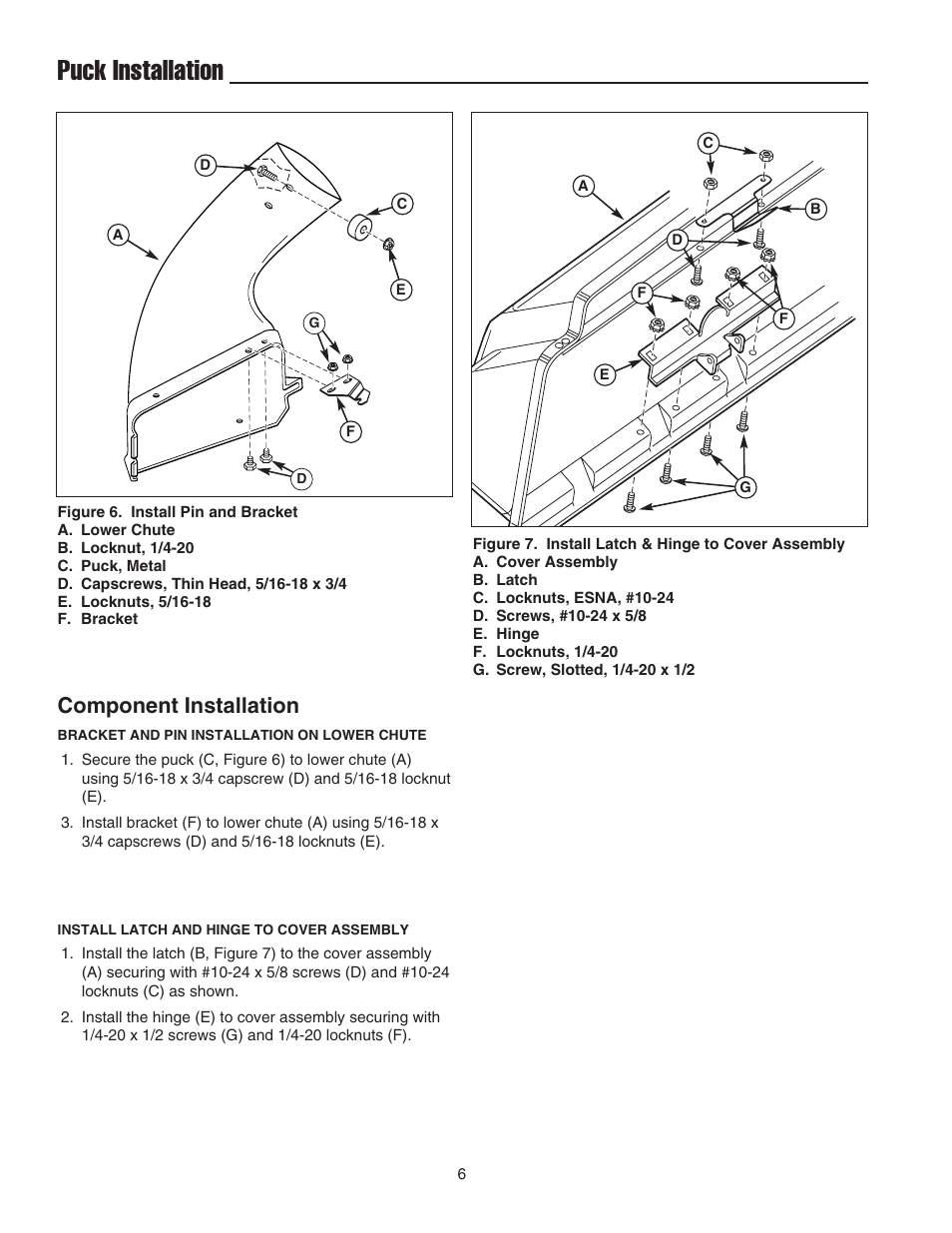 Puck installation, Component installation | Snapper 1733419 User Manual | Page 8 / 14