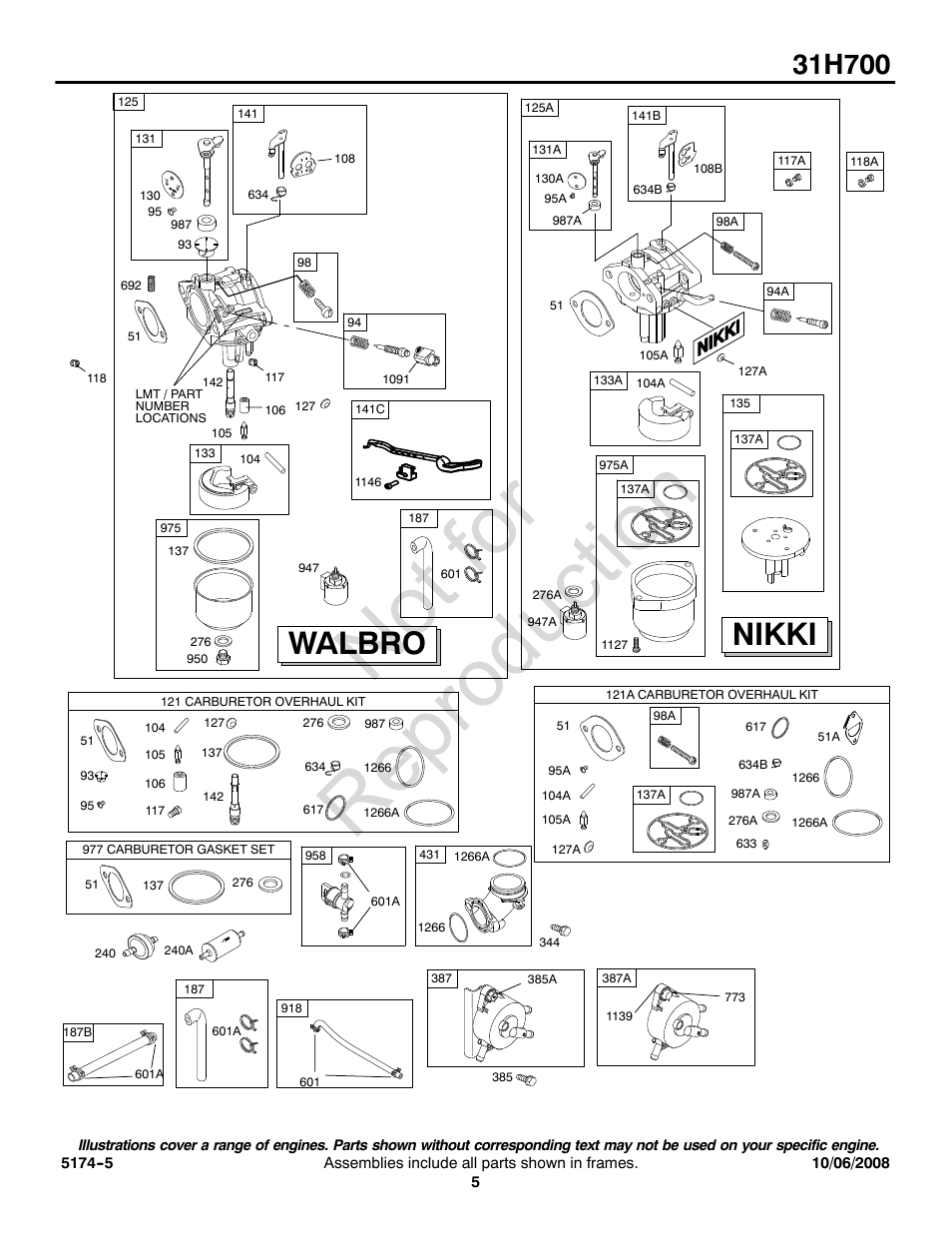 Not for reproduction, Walbro, Nikki | Snapper 31H700 User Manual | Page 5 / 16