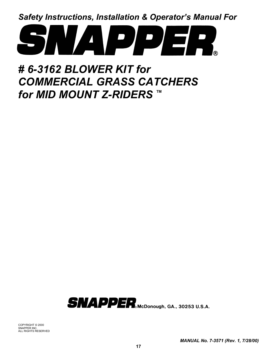 Snapper 7-3571 User Manual | Page 17 / 17
