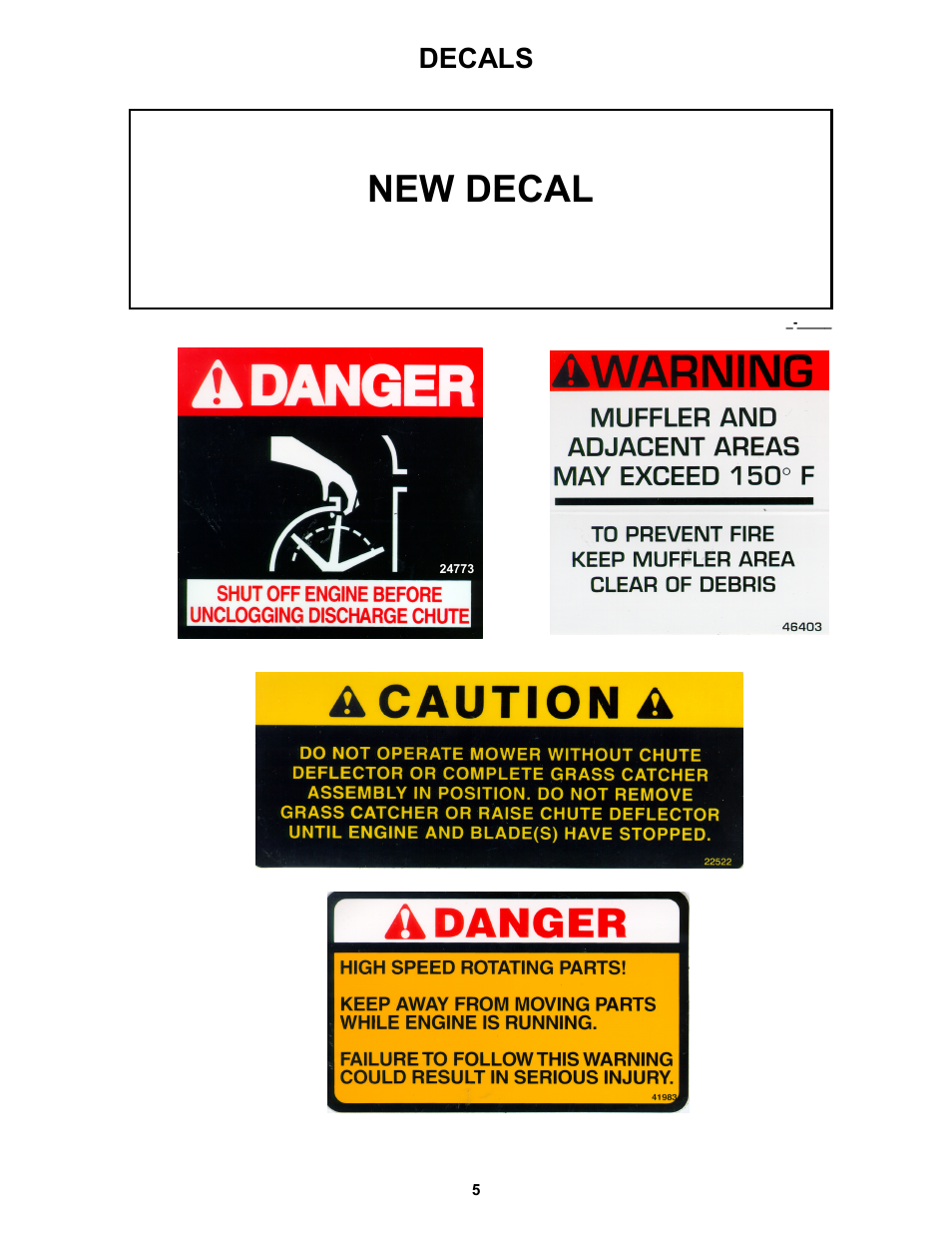 Decals, New decal | Snapper 7-3571 User Manual | Page 5 / 17