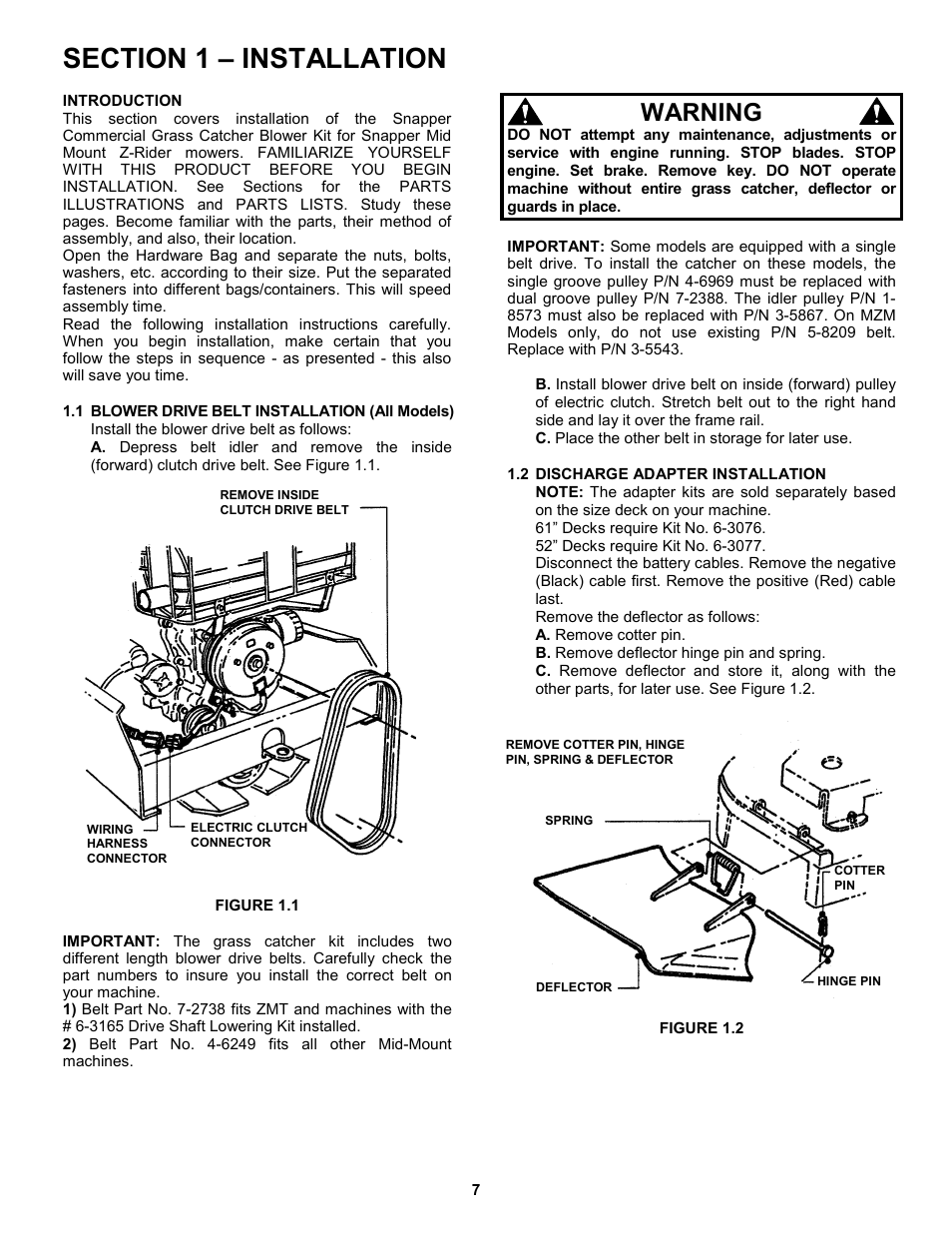 Section 1 – installation, Introduction, Warning | Snapper 7-3571 User Manual | Page 7 / 17