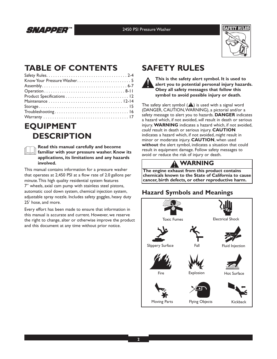 Snapper 020229 User Manual | Page 2 / 32