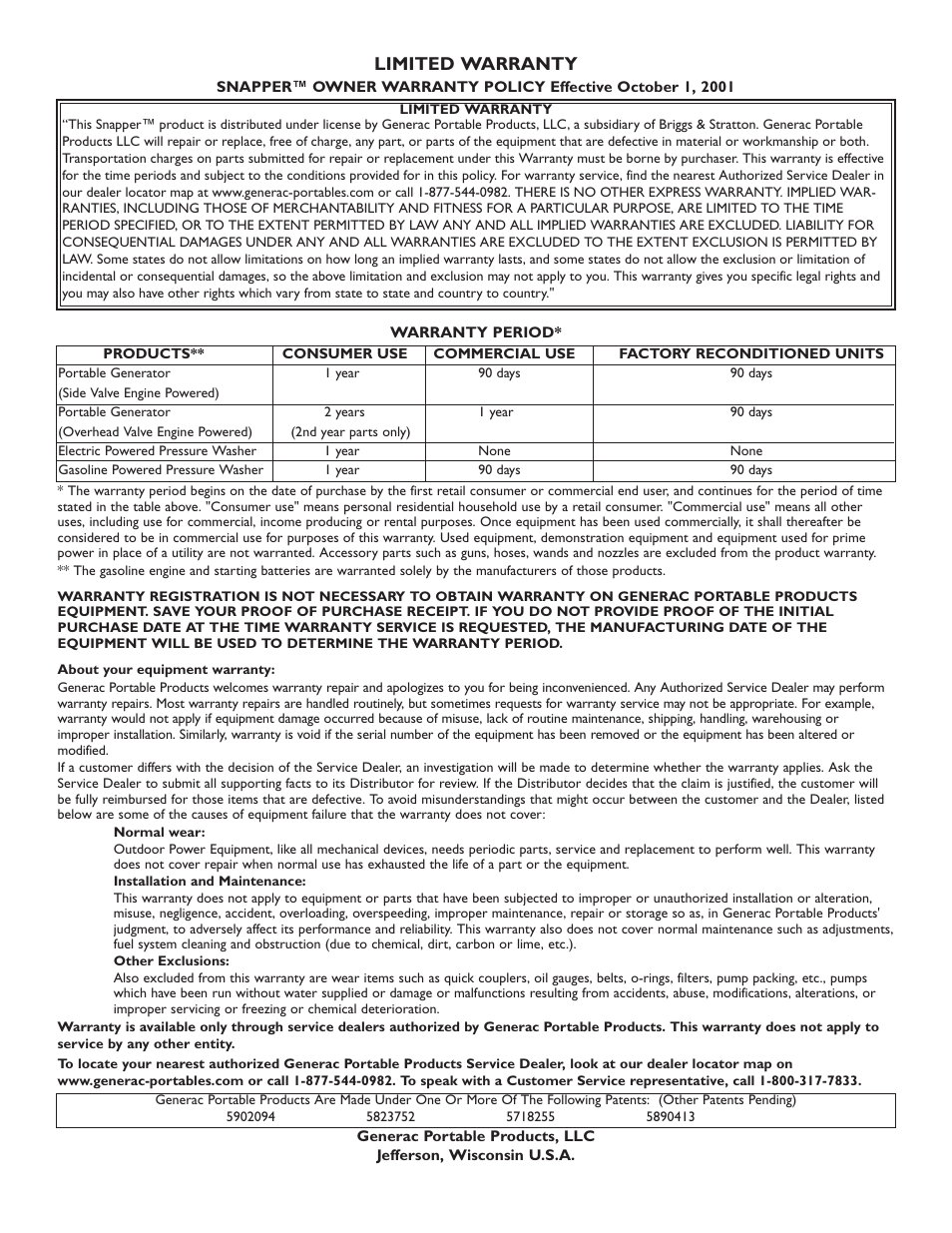 Limited warranty | Snapper 1662-0 User Manual | Page 24 / 24