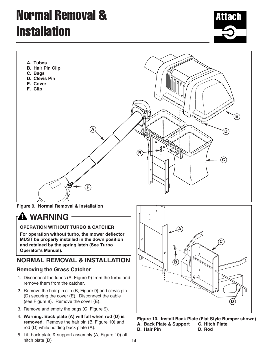 Normal removal & installation, Warning | Snapper 1695064 User Manual | Page 16 / 18