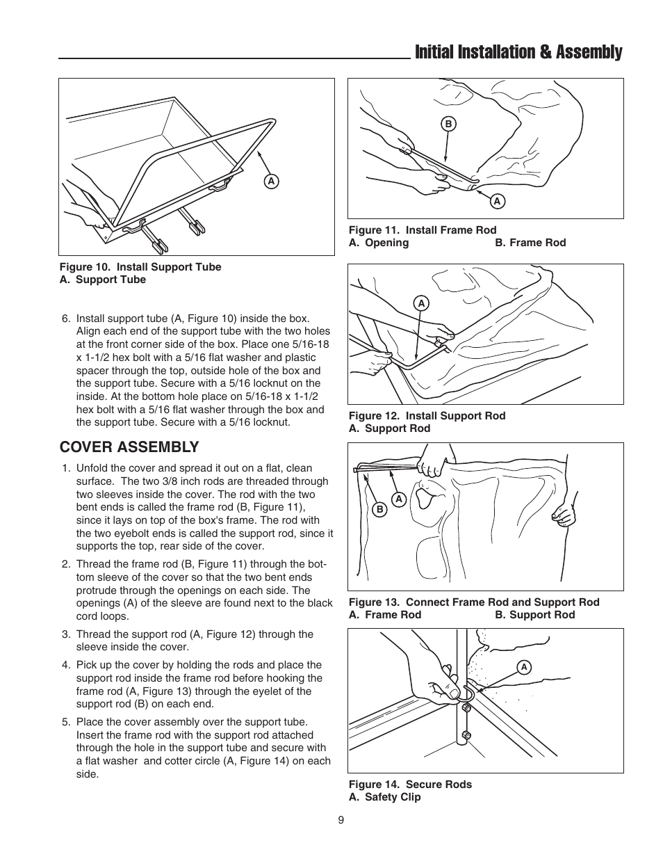 Initial installation & assembly, Cover assembly | Snapper 1694542 User Manual | Page 10 / 14