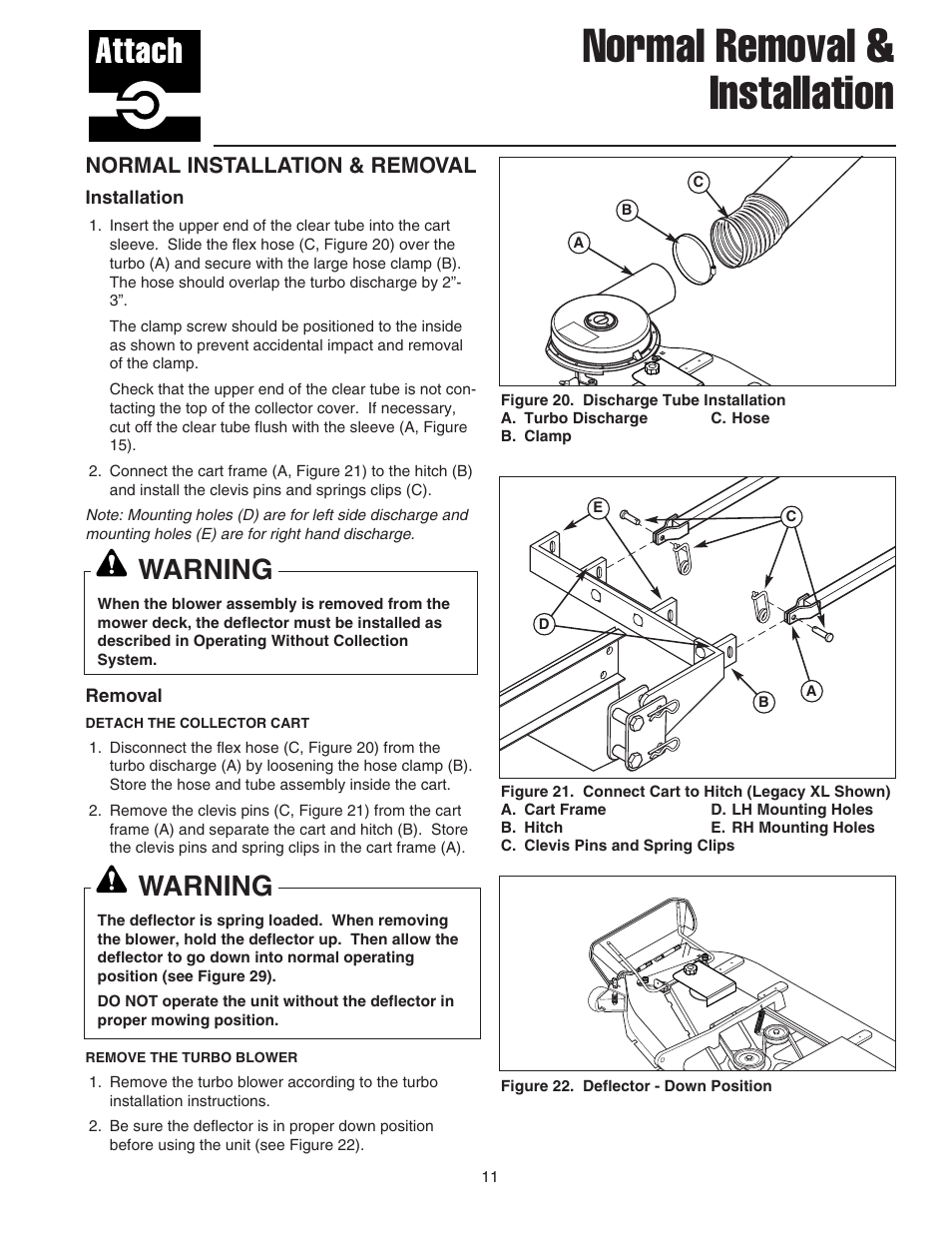 Normal removal & installation, Warning, Normal installation & removal | Snapper 1694542 User Manual | Page 12 / 14