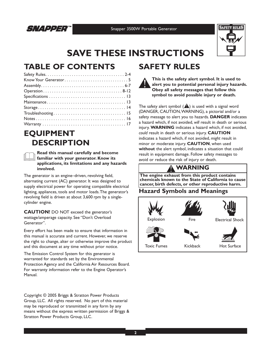 Snapper 3500 User Manual | Page 2 / 32