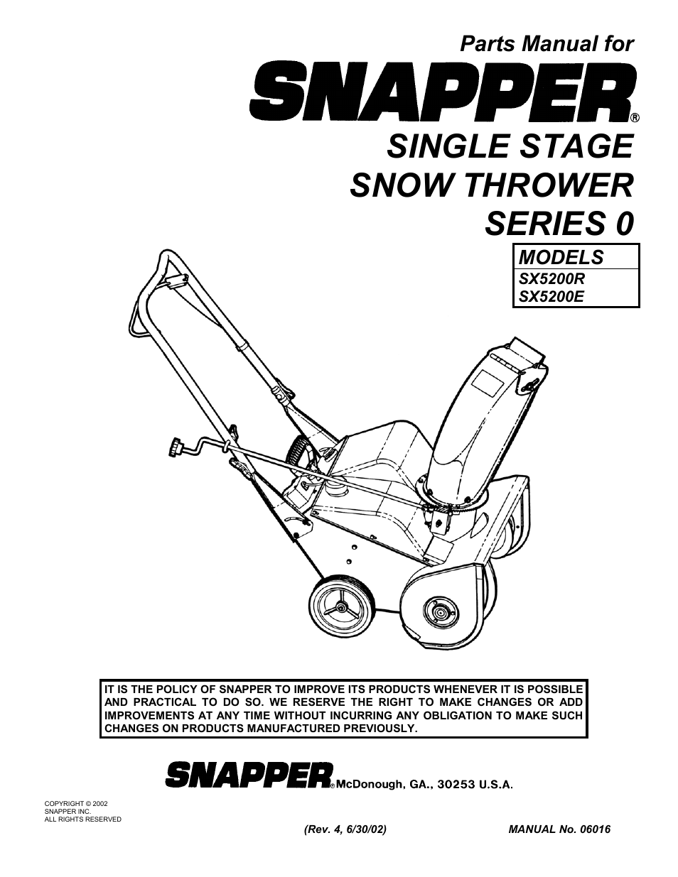 Snapper SX5200E -1 User Manual | 16 pages