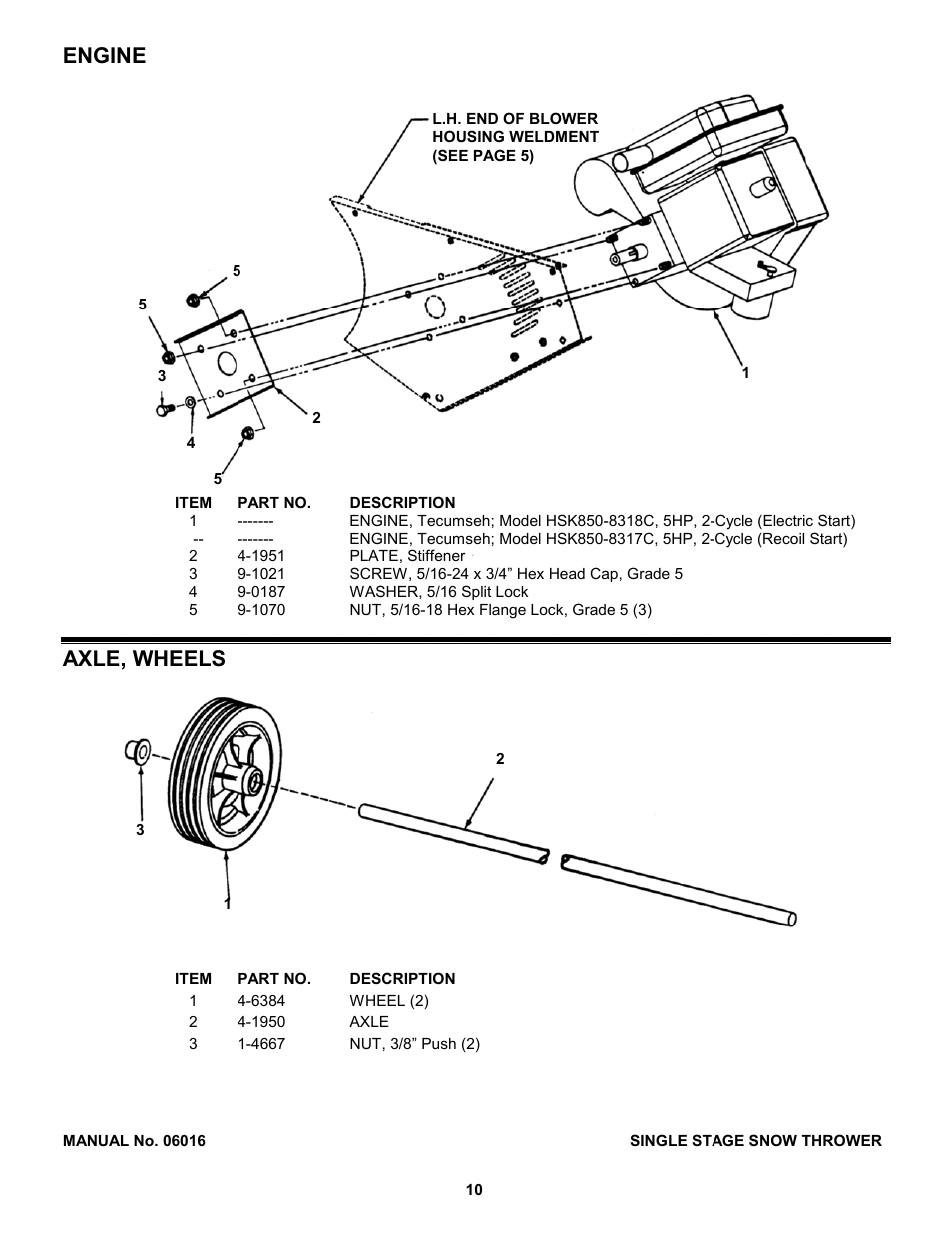 Engine, Axle, wheels | Snapper SX5200E -1 User Manual | Page 10 / 16