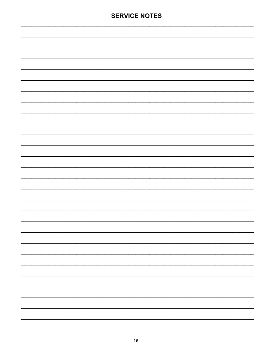 Service notes | Snapper SX5200E -1 User Manual | Page 15 / 16