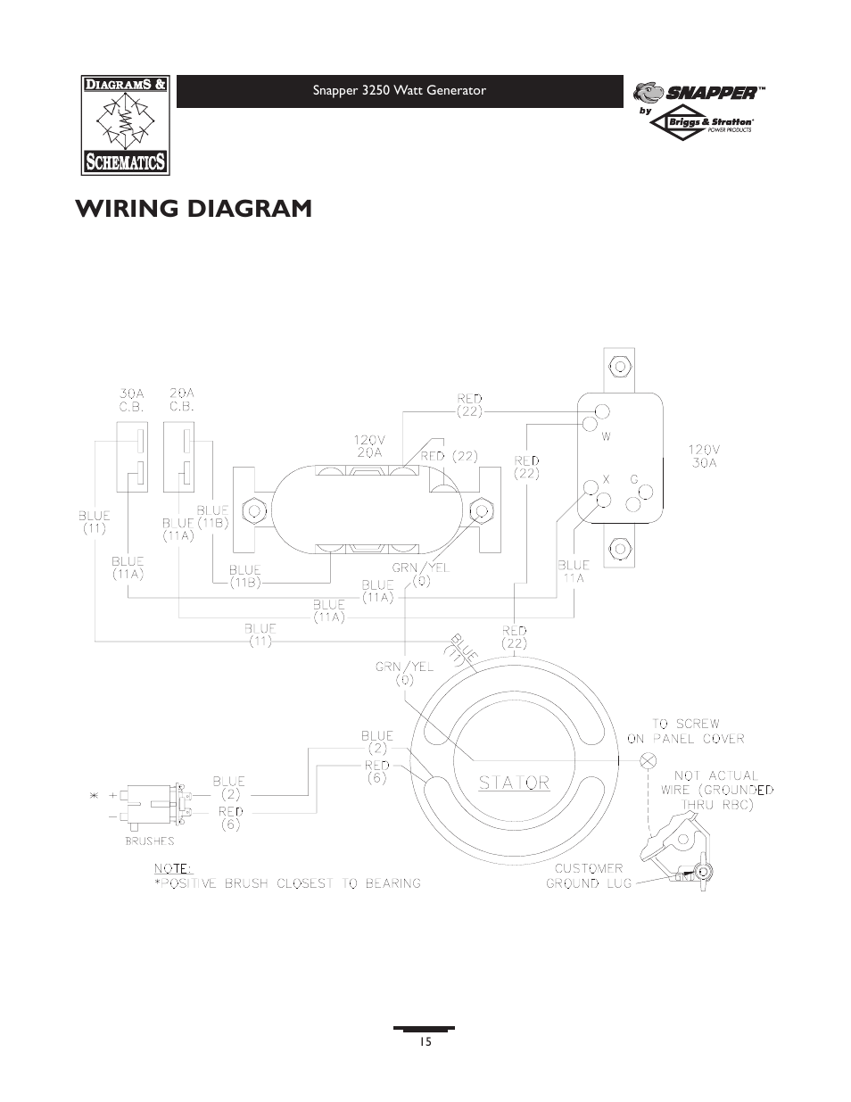 Wiring diagram | Snapper 1667-0 User Manual | Page 15 / 20