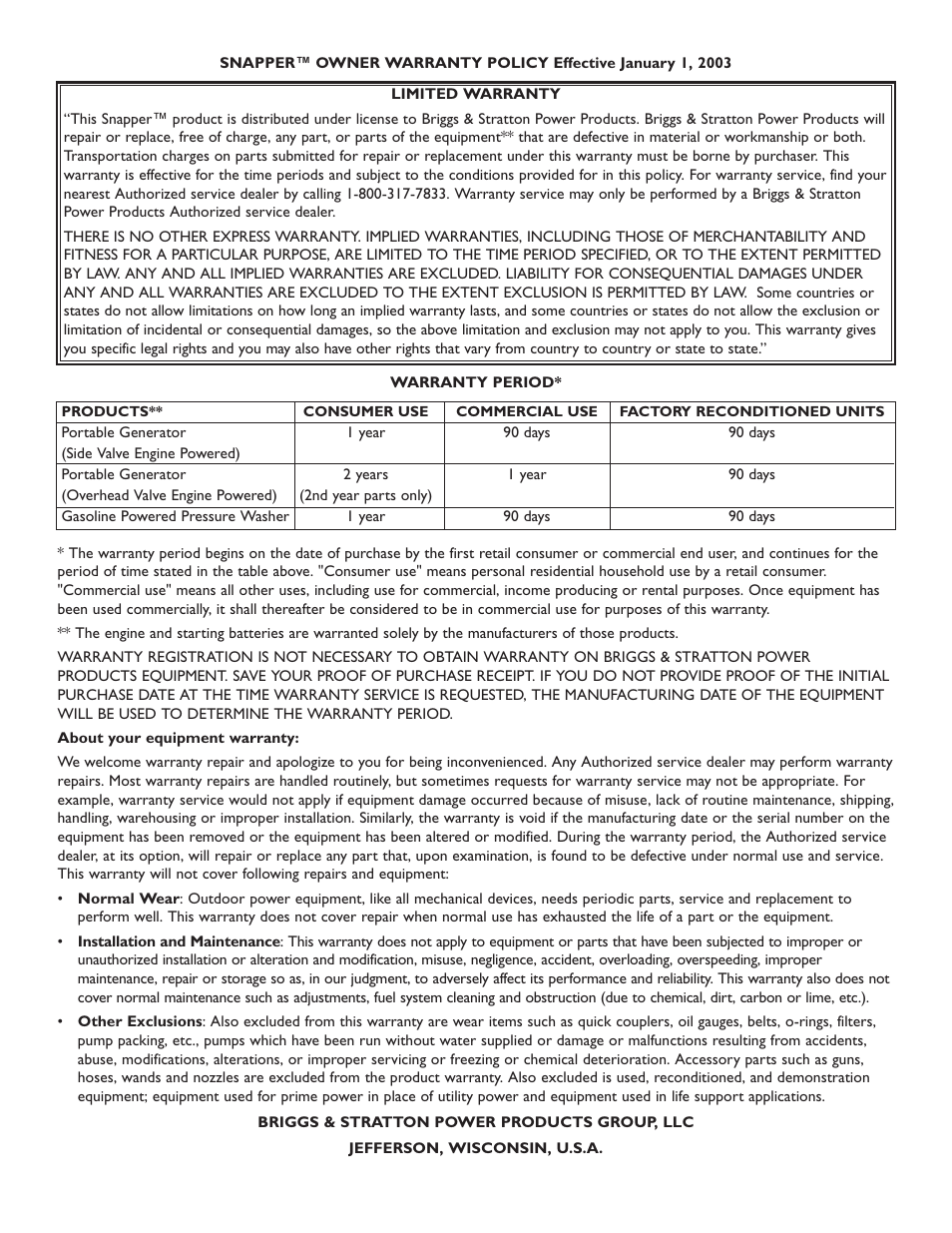 Snapper 1667-0 User Manual | Page 20 / 20