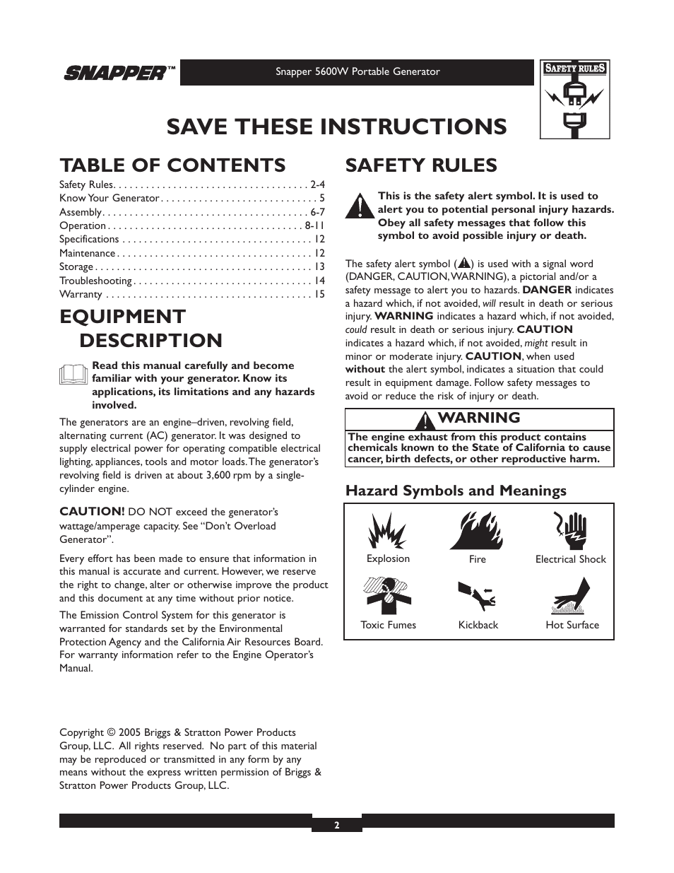 Snapper 030215-1 User Manual | Page 2 / 28