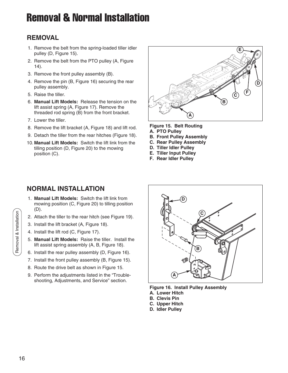 Removal & normal installation, Removal, Normal installation | Snapper 1695419 User Manual | Page 16 / 22