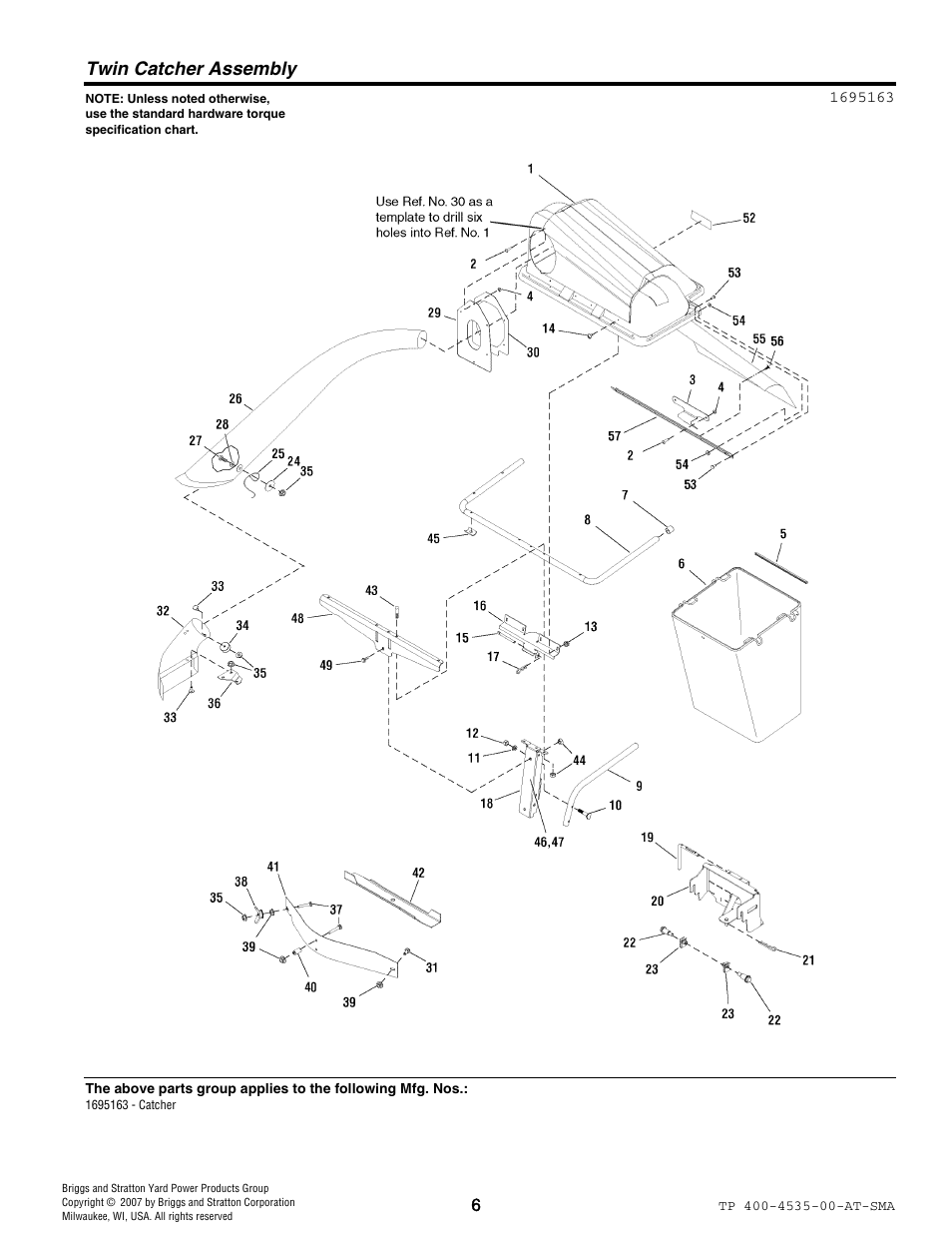Twin catcher assembly | Snapper 4535 User Manual | Page 6 / 12