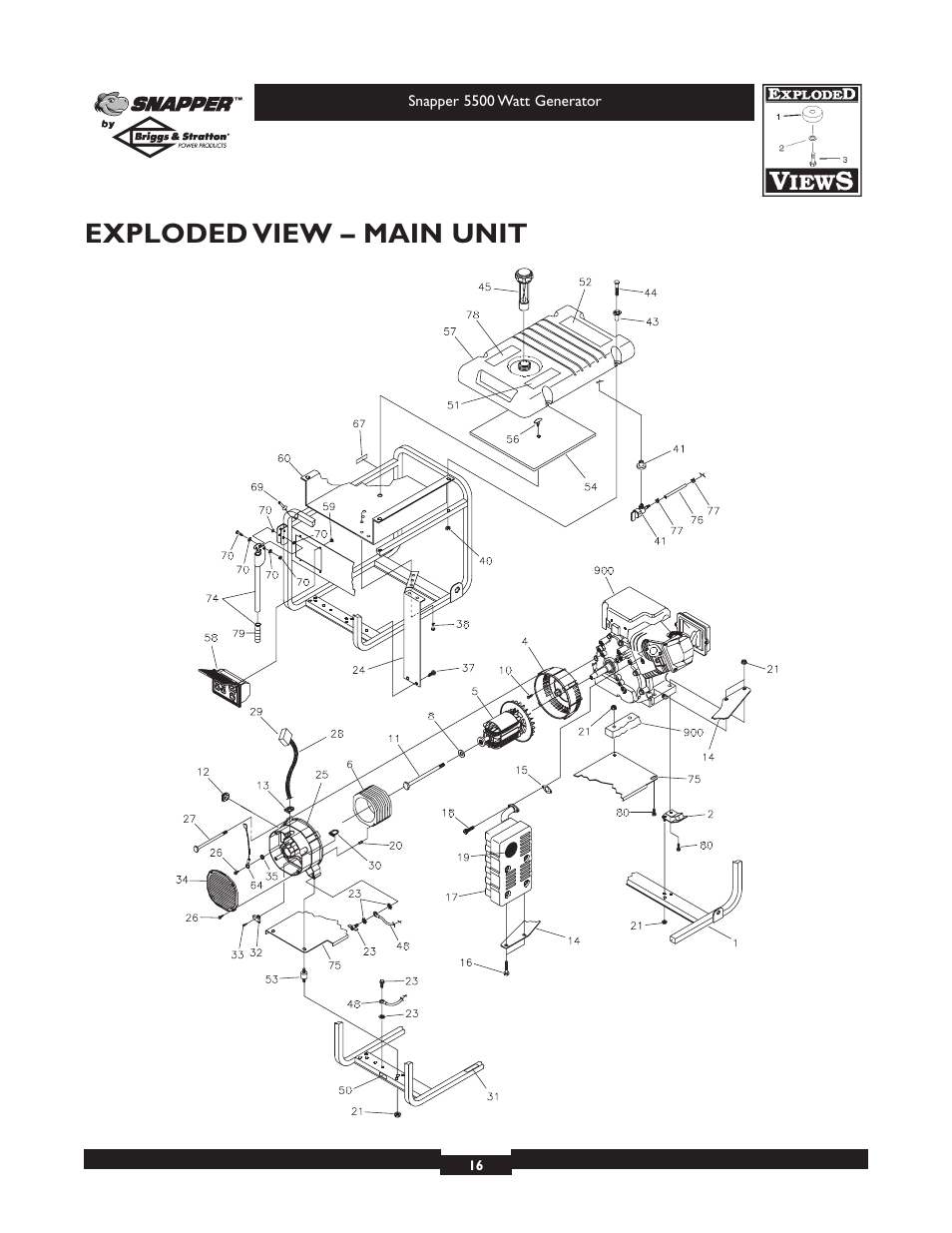 Exploded view – main unit | Snapper 1668-0 User Manual | Page 16 / 20