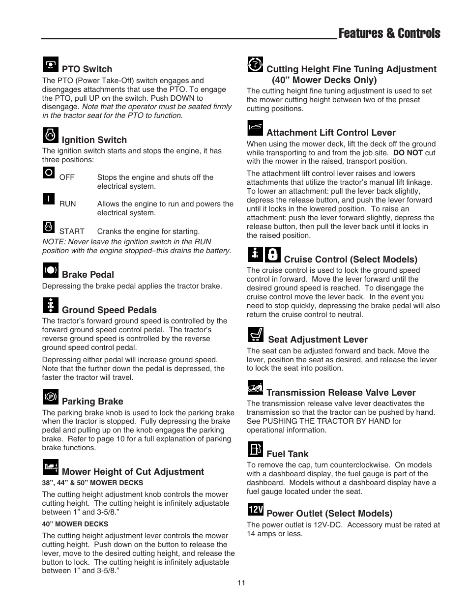 Features & controls | Snapper 1600 Series User Manual | Page 13 / 48