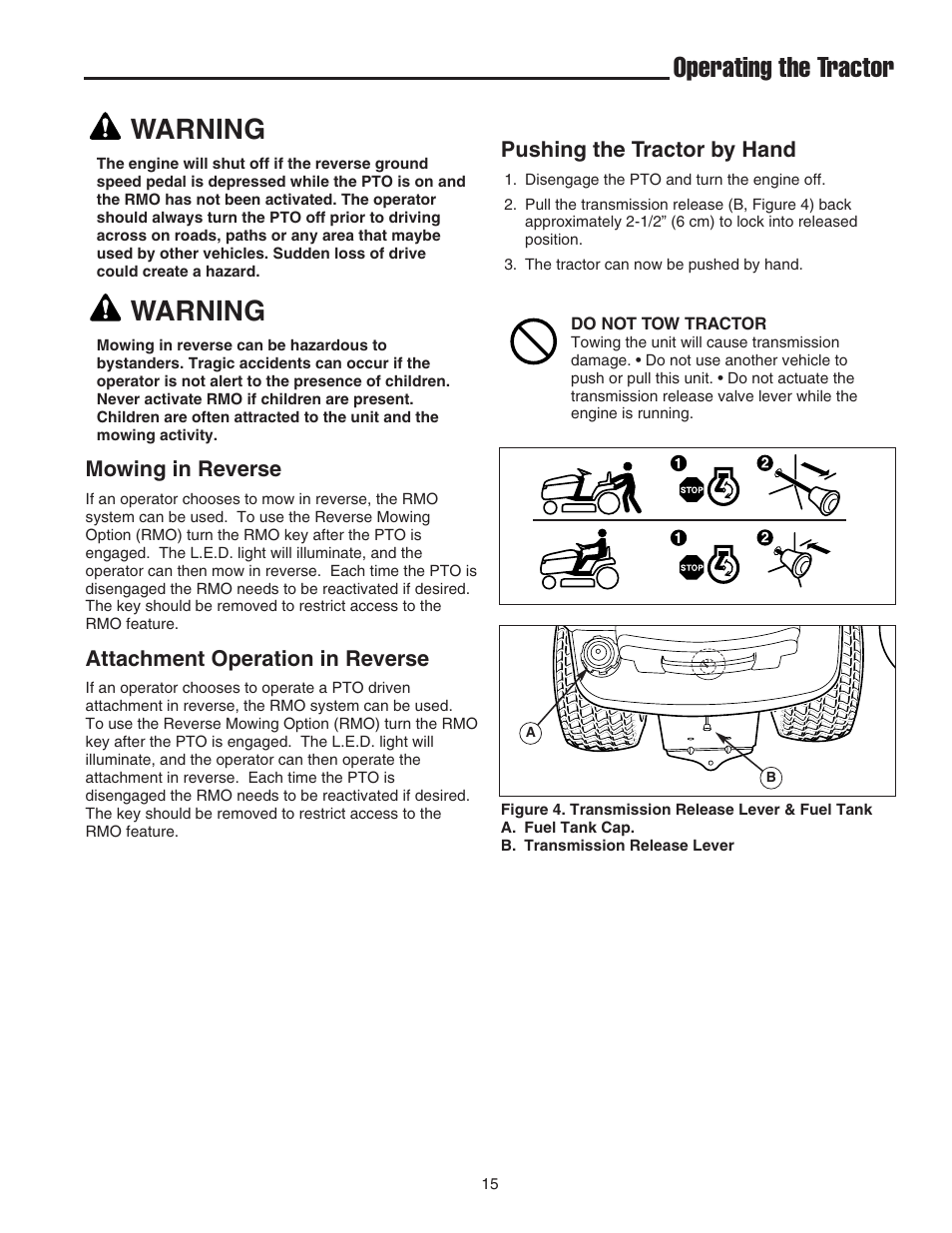 Operating the tractor, Warning | Snapper 1600 Series User Manual | Page 17 / 48
