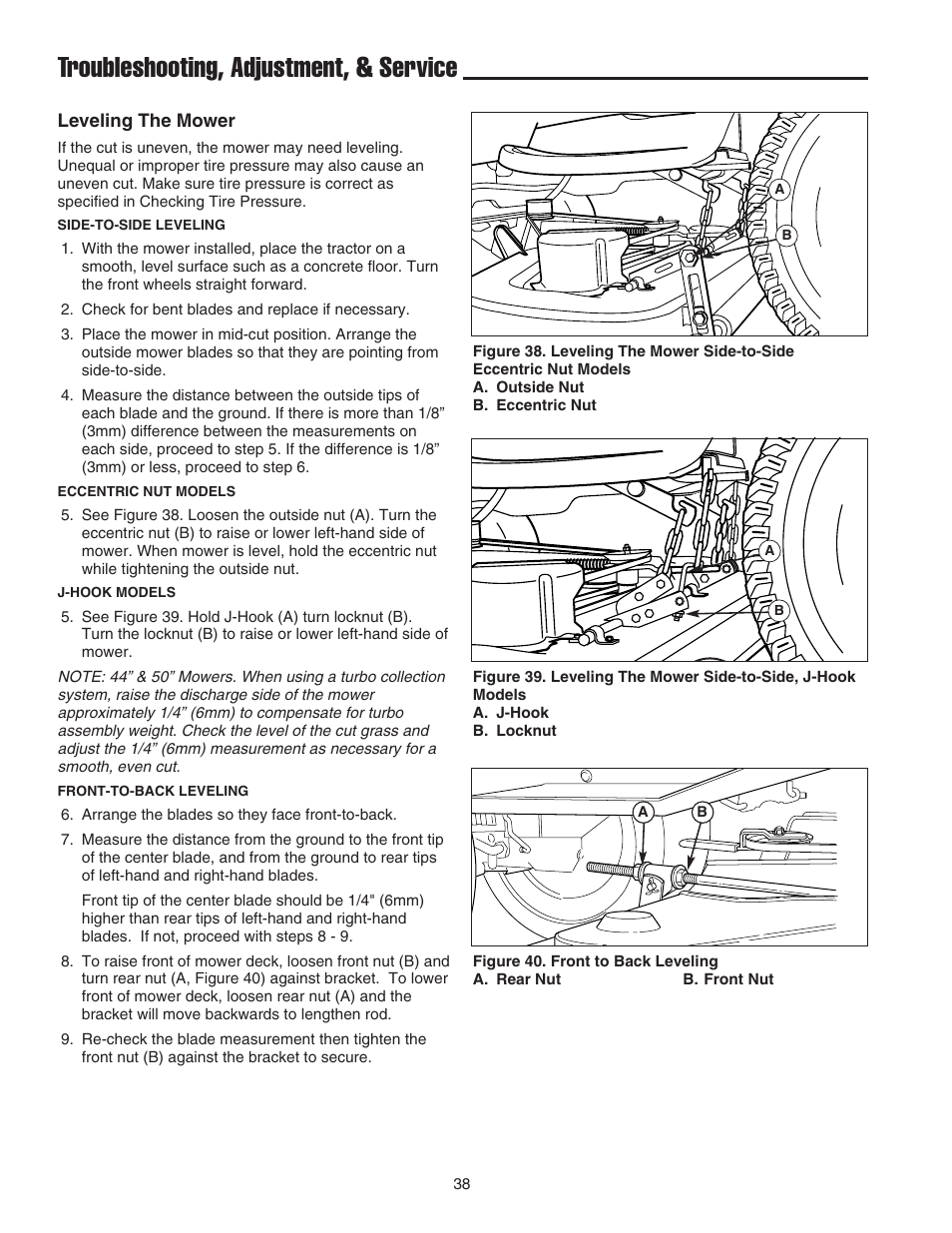 Troubleshooting, adjustment, & service | Snapper 1600 Series User Manual | Page 40 / 48