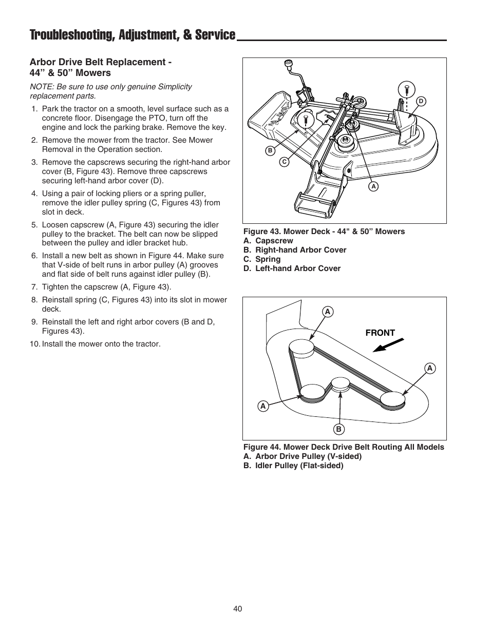 Troubleshooting, adjustment, & service | Snapper 1600 Series User Manual | Page 42 / 48